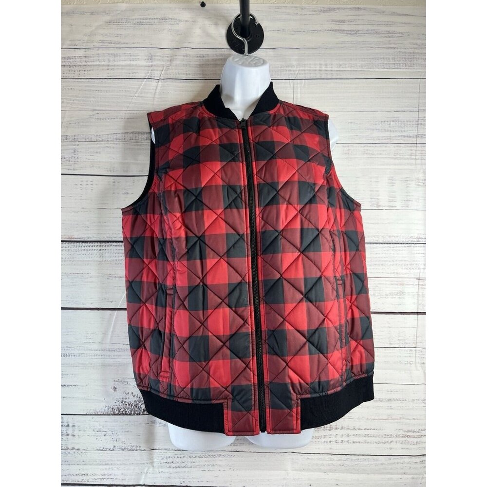 Lauren Ralph Lauren Buffalo Plaid Check Plaid Vest Women’s 1X Red/Black  Zip Up